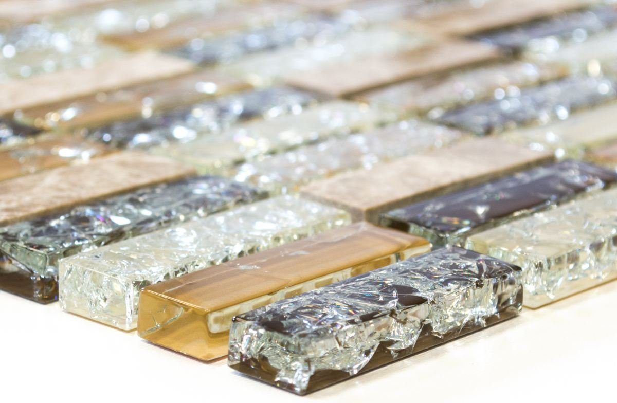 Mosani Mosaikfliesen Glasmosaik Naturstein Mosaik hellbeige glänzend / 10 Matten