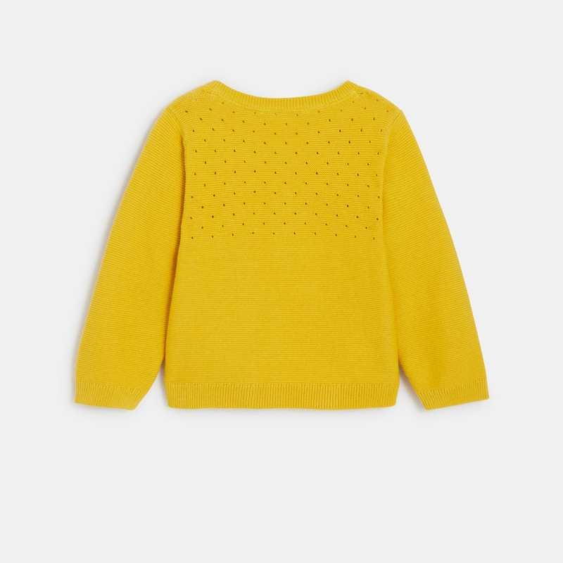 Gilet maille tricot effet pointelle jaune bébé fille