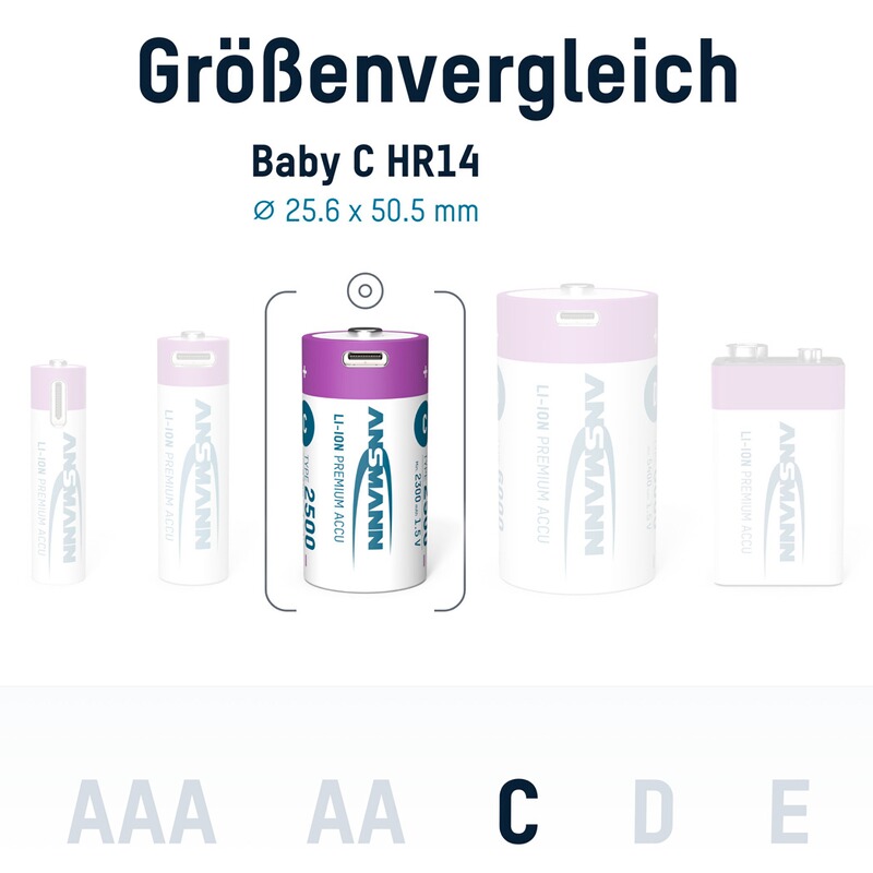 Ansmann Akku Li-Ion 15V C-Cell Typ 2500 &ndash; 2 Stück