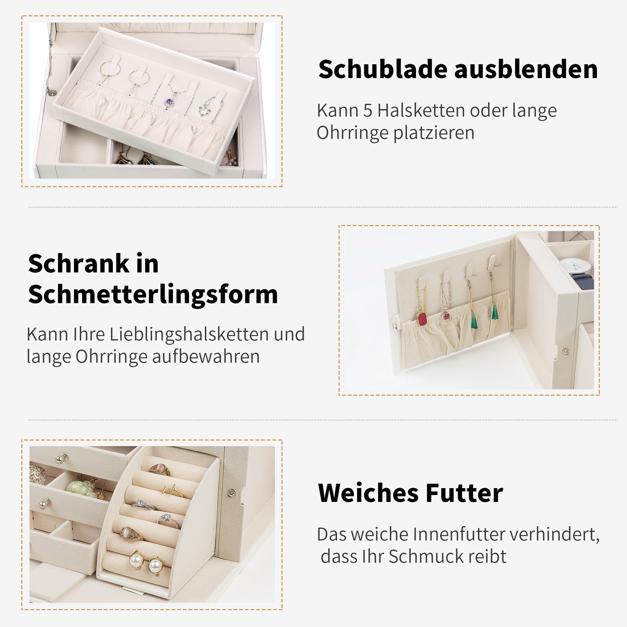 AdelDream Schmuckkasten YY-J08, Schmuckkoffer, abschließbar, 4 Ebenen mit 3 Schubladen