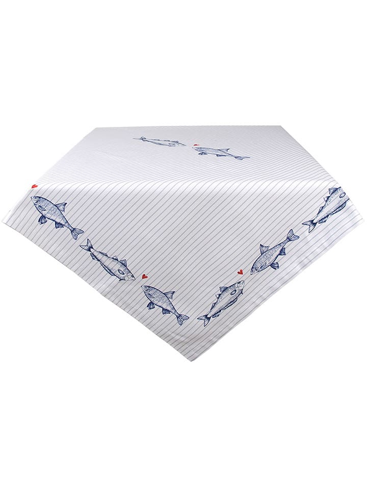 Clayre & Eef Tischdecke in Weiß/ Blau - (L)100 x (B)100 cm günstig kaufen onesize