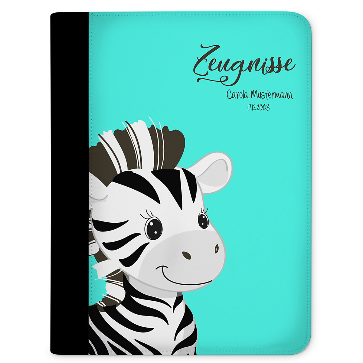 Zeugnismappe / Dokumentemappe mit Name personalisiert Zebra Türkis