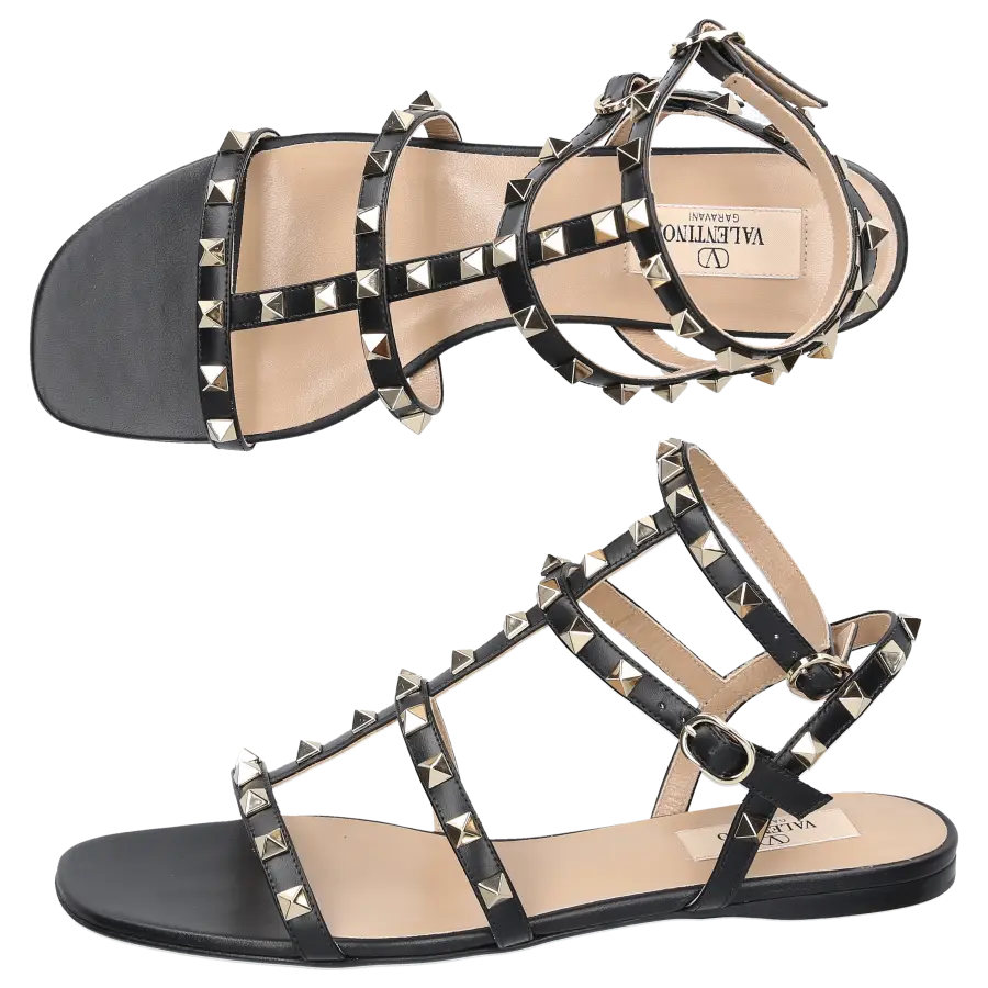 Valentino Garavani - Riemchensandalen ROCKSTUD Kalbsleder - schwarz