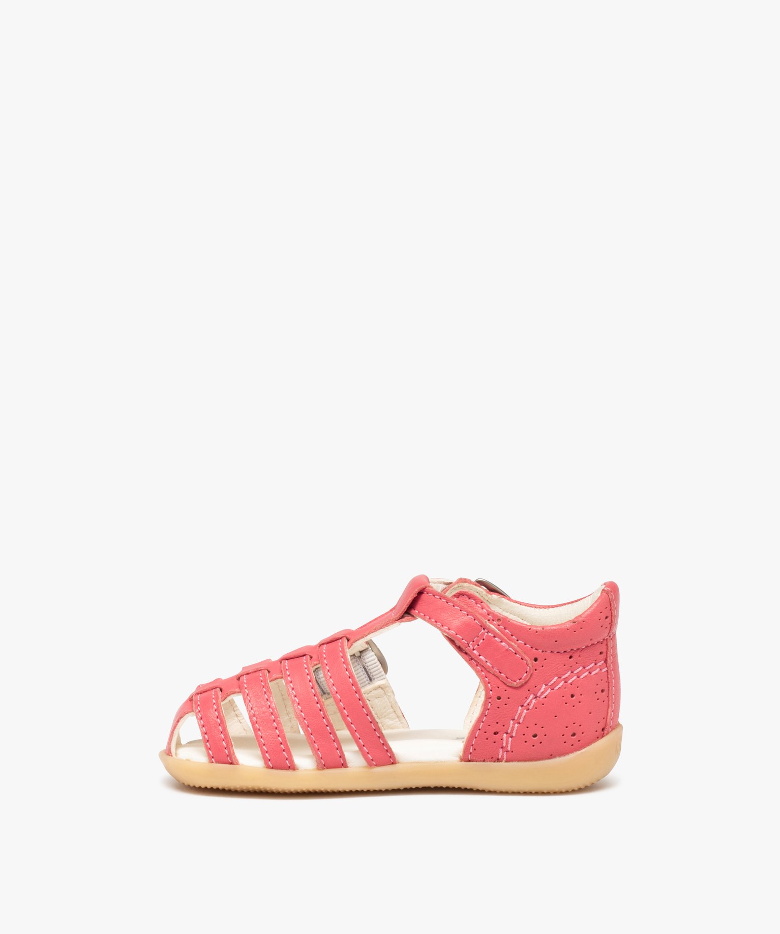 Sandales bébé fille en cuir uni avec brides à boucle - Ki... rose | GEMO