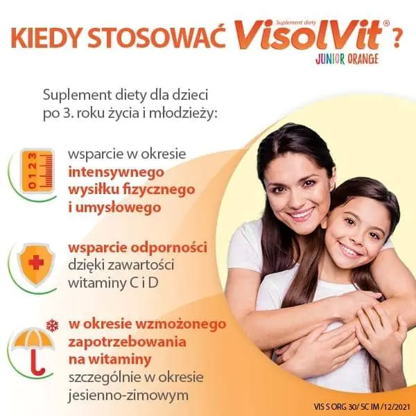 Visolvit Junior Appelsin, et sæt vitaminer i breve til børn over 3 år, appelsinsmag