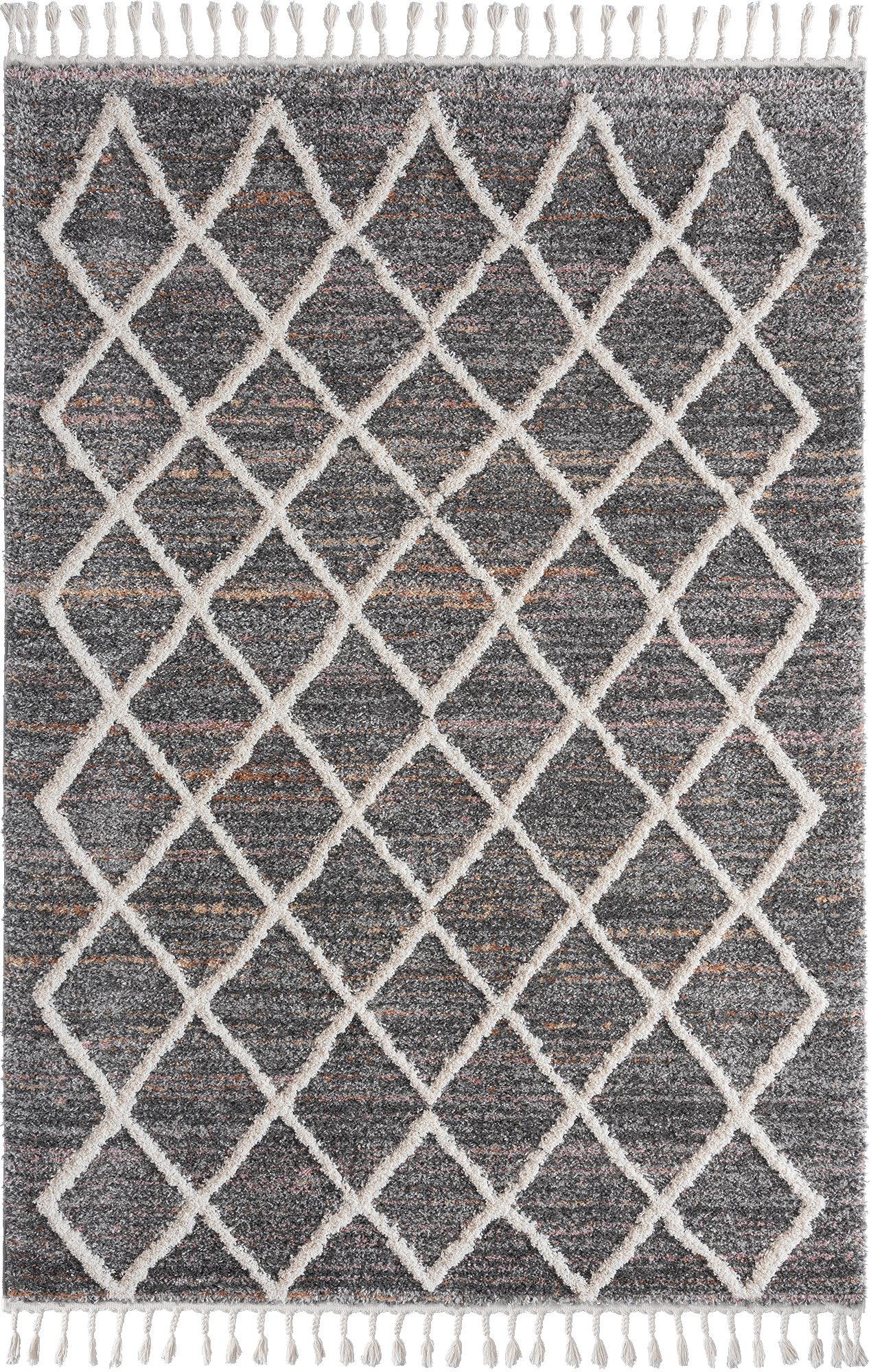 Hochflor-Teppich Vera Handmade-Look, 3D Effekt, Rauten-Muster, Super Weich, the carpet, Rechteck, Höhe: 30 mm, Wohnzimmer, Schlafzimmer, Fransen, Hochwertig