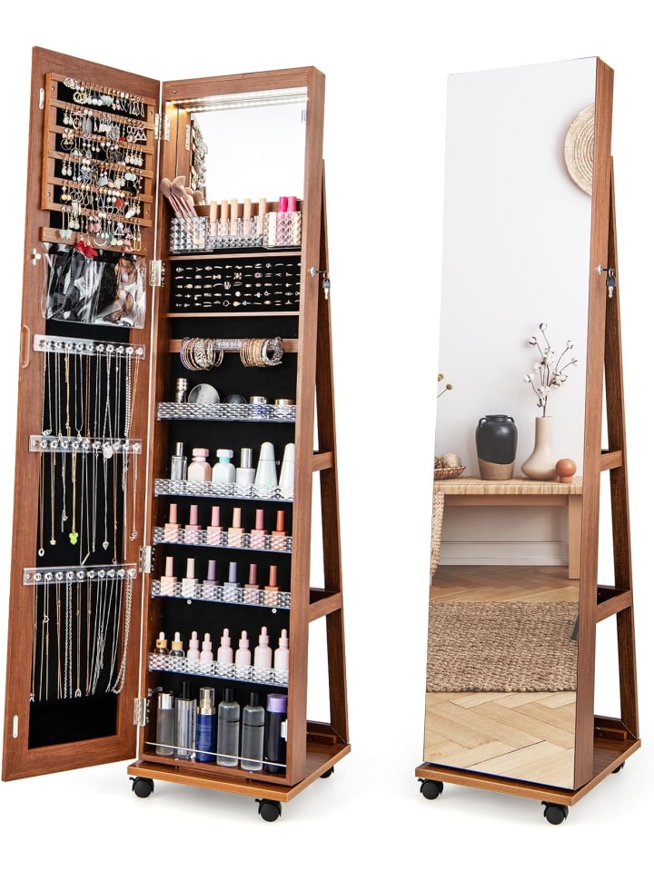 COSTWAY Schmuckschrank LED mit Rollen in Braun günstig kaufen onesize