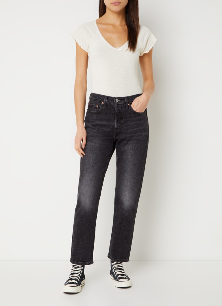 Blugi Levi's cu talie înaltă, croială slim, croiți, de culoare deschisă.