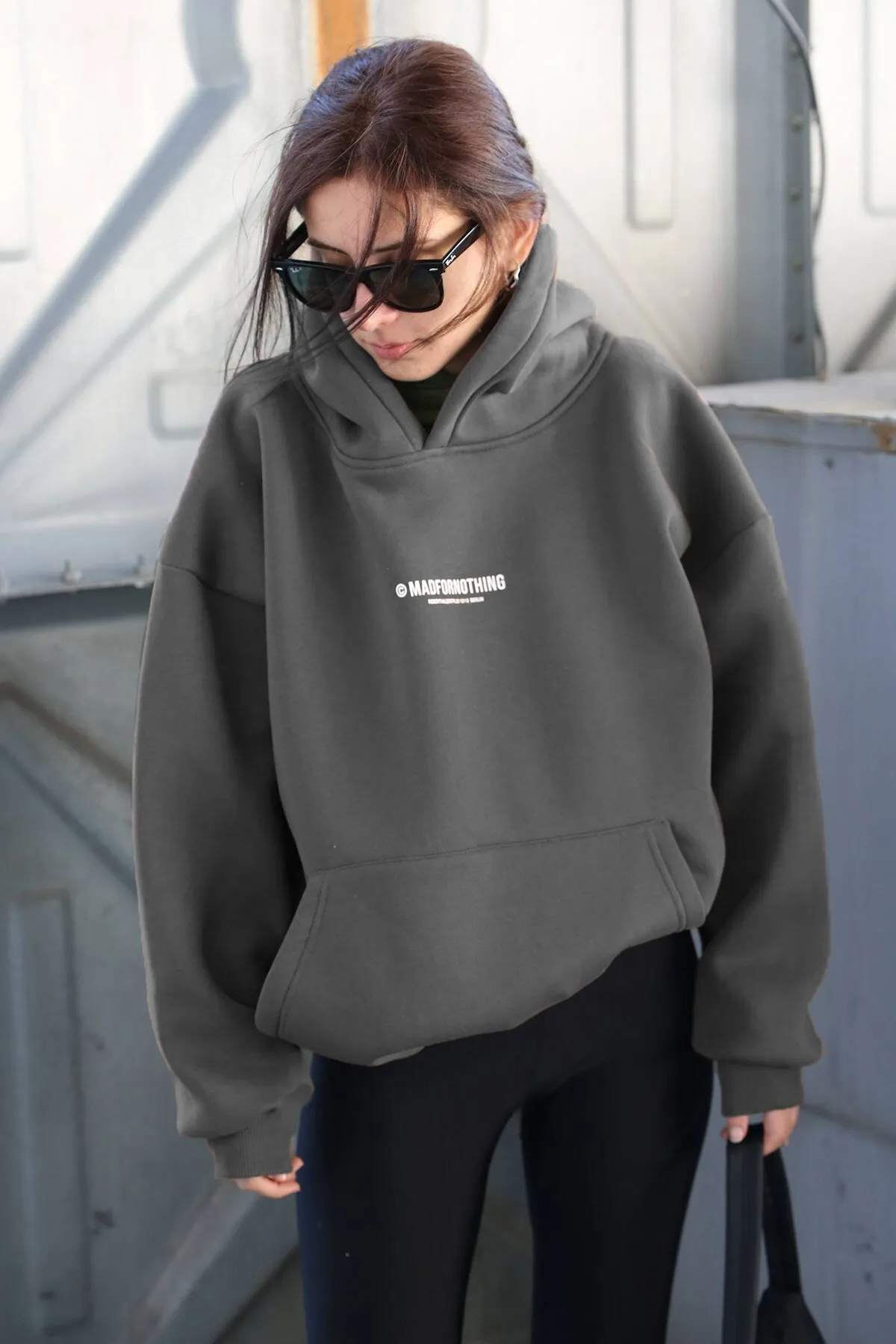 Madmext  Mad Girls gefärbtes graues bedrucktes Oversize-Sweatshirt Mg1287