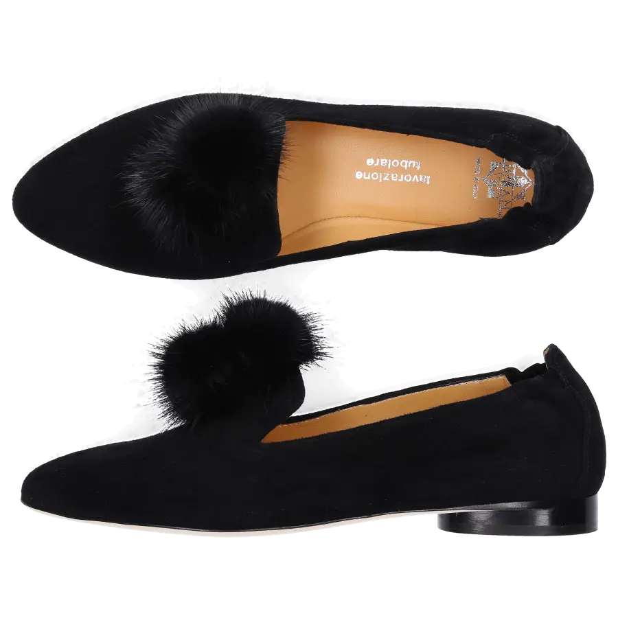 Truman's - Ballerinas 8858 Veloursleder Bommel schwarz - schwarz