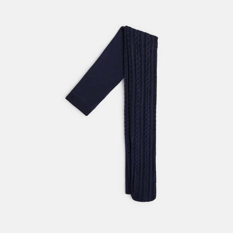 Collants chauds en tricot torsadé bleus fille