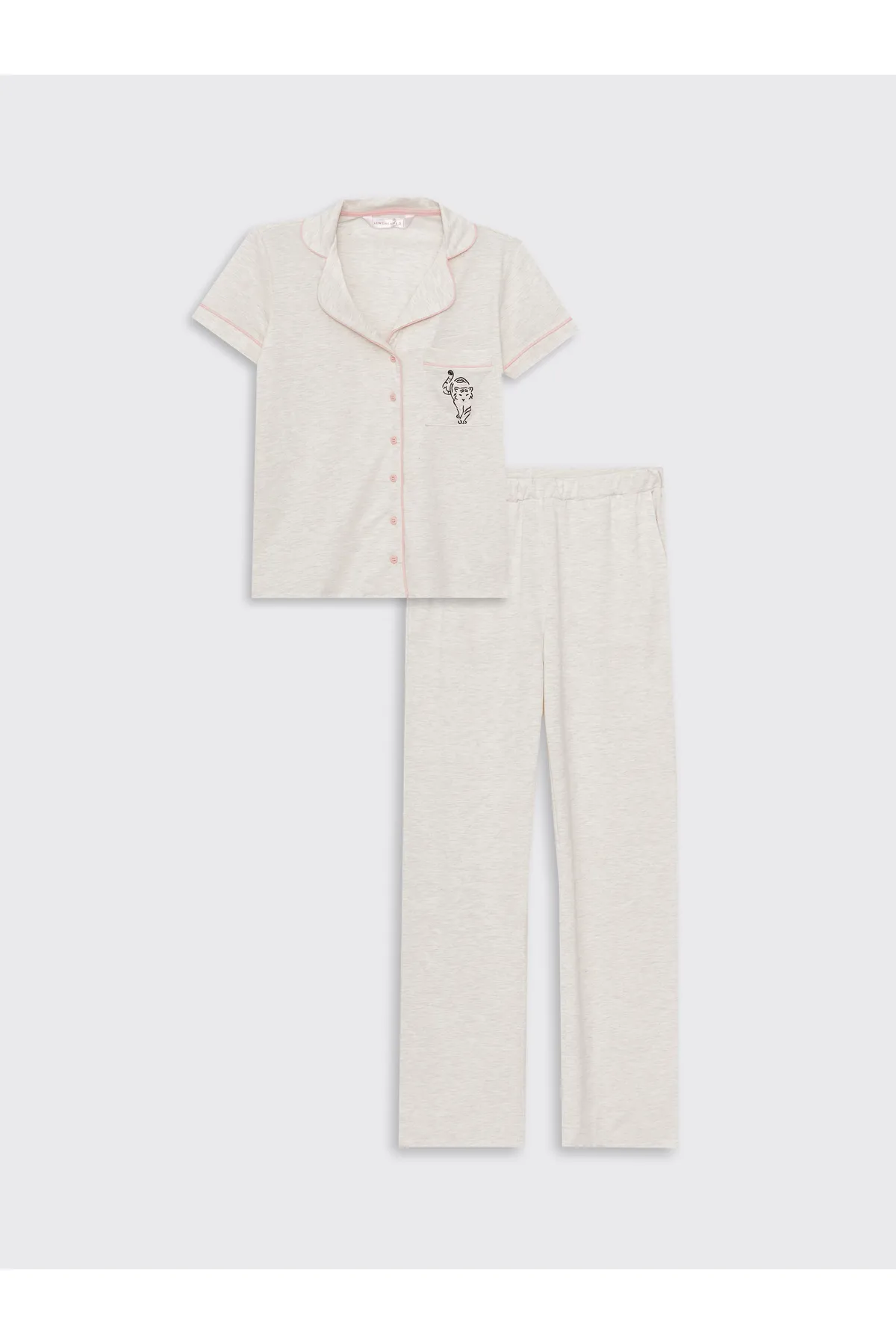 LC Waikiki  Kurzarm-Damenpyjama-Set mit Hemdkragen und Print