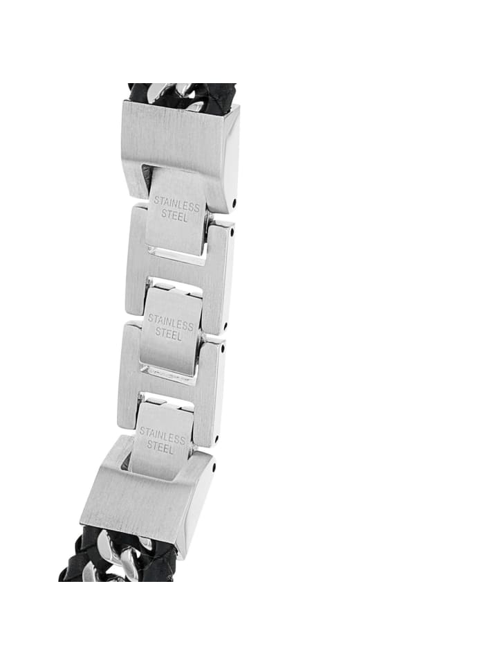 JOOP! Armband Edelstahl, Leder in Schwarz günstig kaufen 21,5 cm