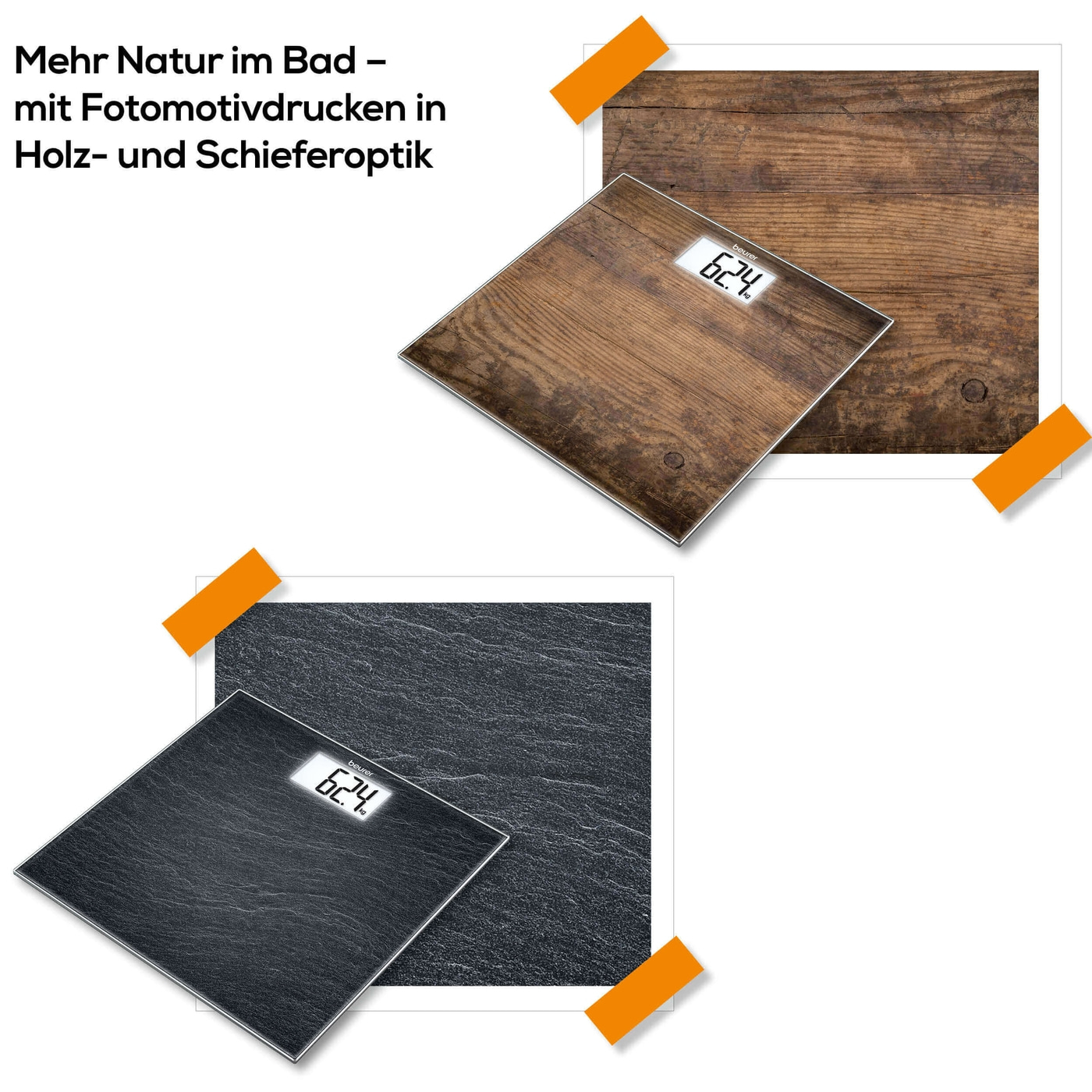 Beurer Glaswaage GS 203 Wood-Personenwaage aus Glas mit beleuchtetem XL-Display - bis 150 kg