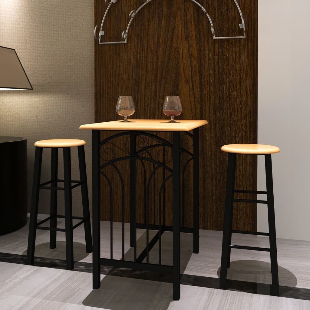 vidaXL Essgruppe Früchstücksbar Hellbraunes Holz Schwarzer Stahl, (3-tlg)