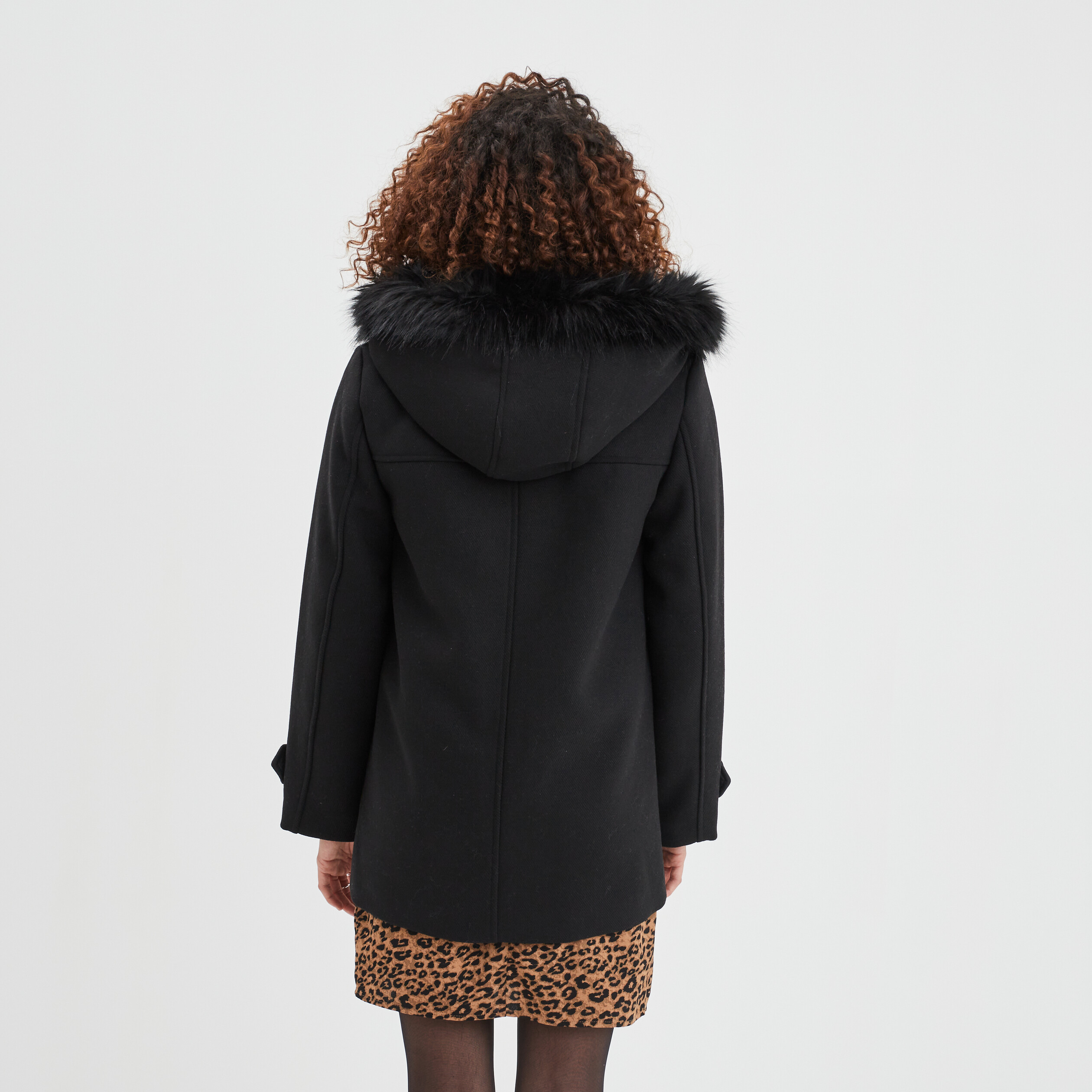 Manteau zippé à capuche fausse fourrure noir femme | La Halle