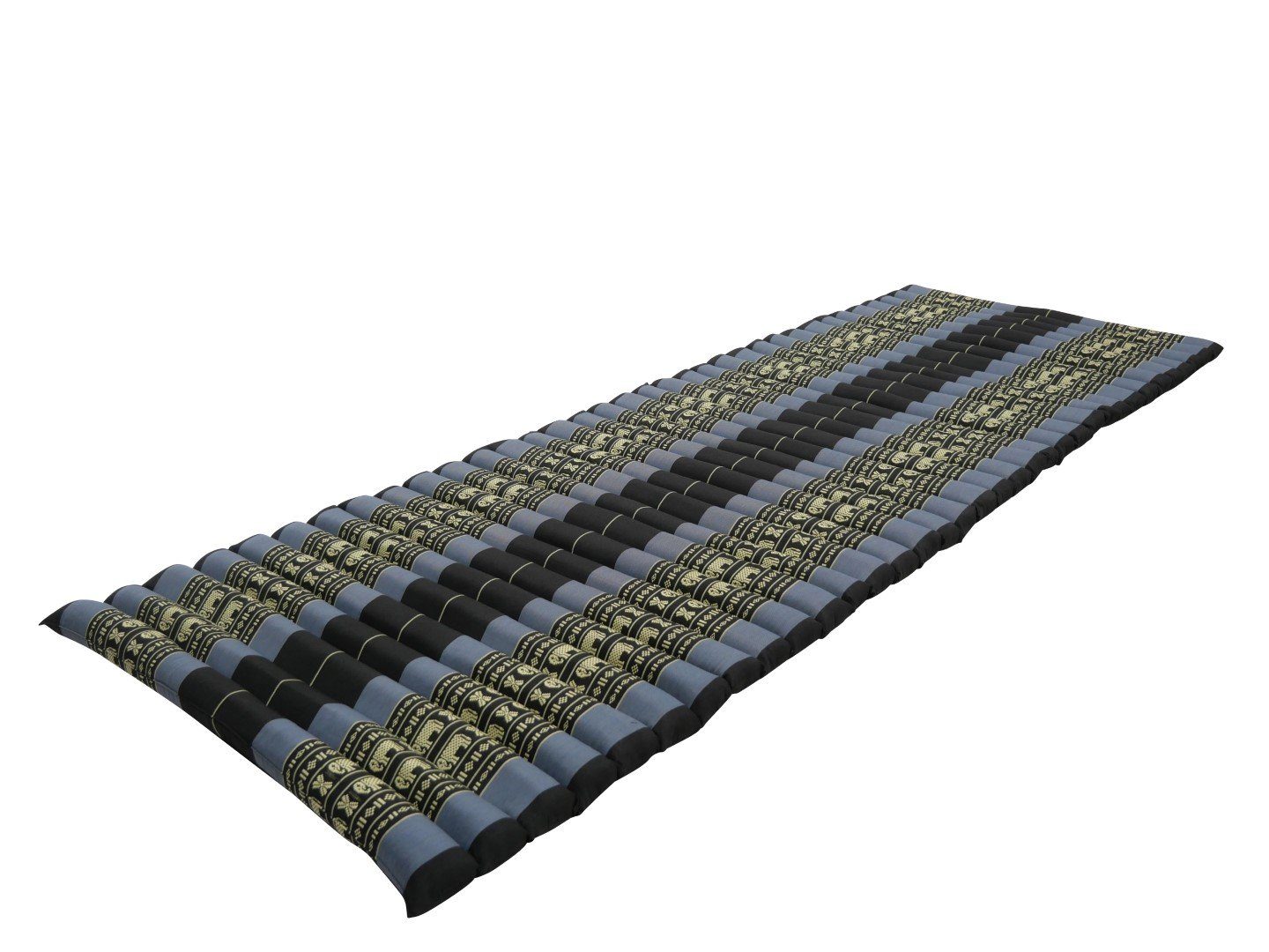my Hamam Yogakissen Thai Matratze rollbar schwarz-blaugrau 200x70x5 cm, angenehm, weich, unterstützend, m. Elefanten Muster