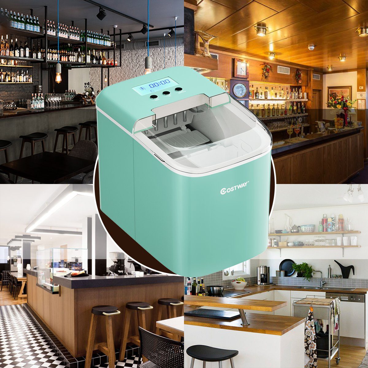 COSTWAY Eiswürfelmaschine, Eiswürfel in 7min, 12kg in 24H, Eiswürfelschaufel