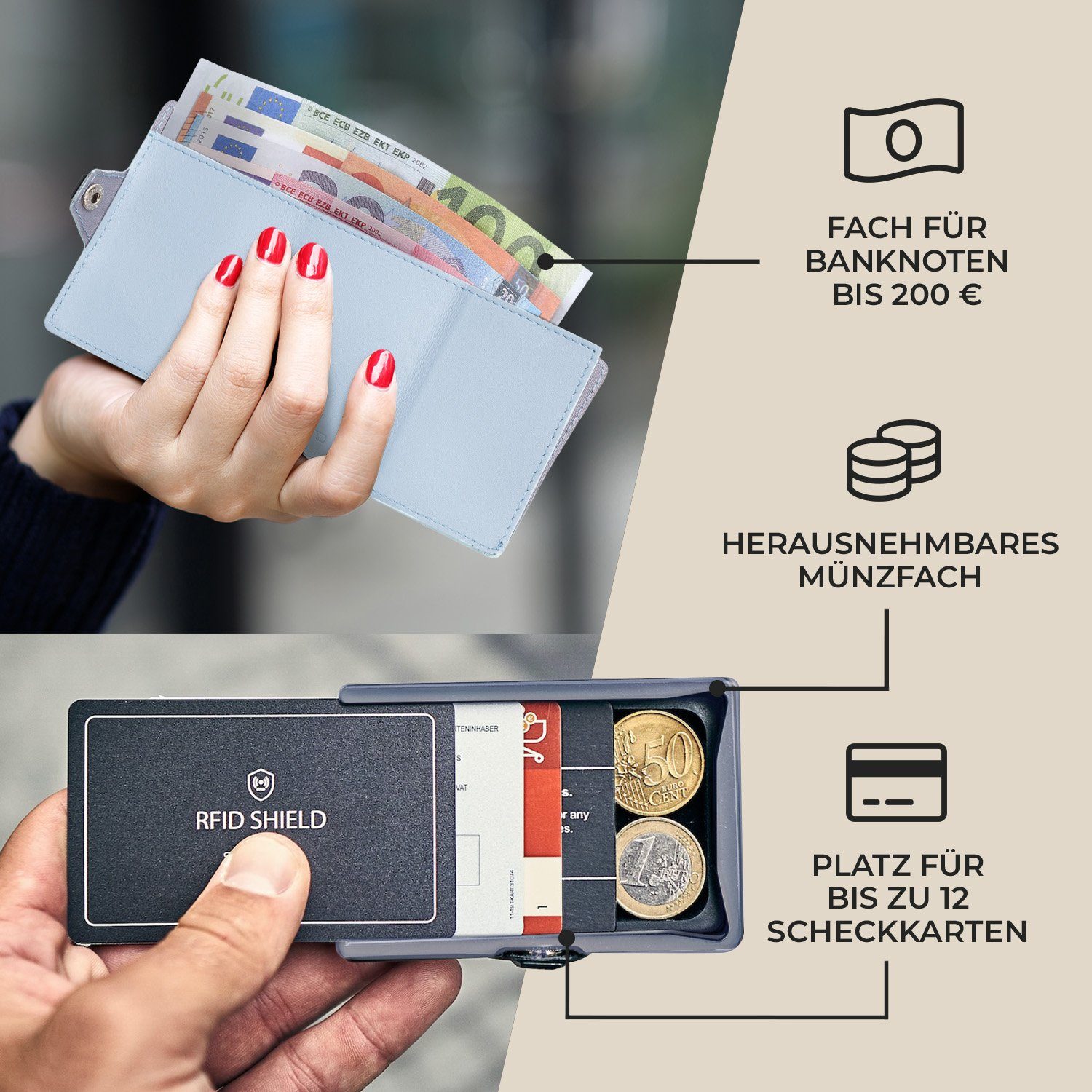 Slimpuro Geldbörse ZNAP Wallet (Set), Portemonnaie RFID-Schutz Bankkarten Geldscheine Münzen Damen Herren