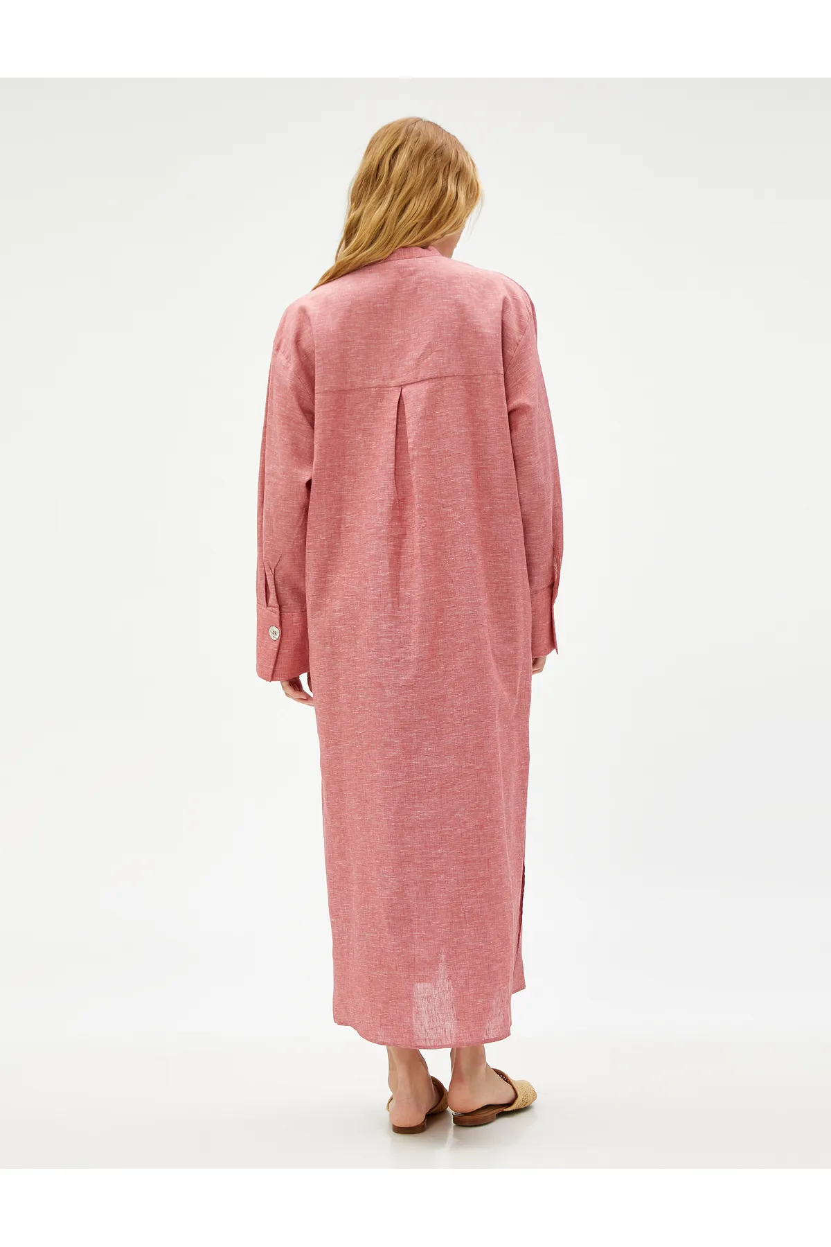 Koton  Langes Hemdblusenkleid mit prächtigem Kragen aus Leinenmischung