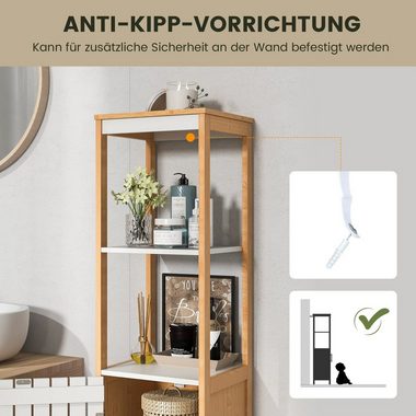 COSTWAY Badkommode Badezimmerschrank, schmal, aus Bambus, 129cm