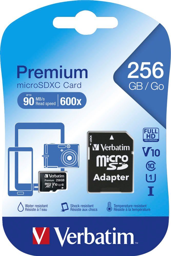 Verbatim microSDXC 256GB Speicherkarte (256 GB, Class 10, 90 MB/s Lesegeschwindigkeit)