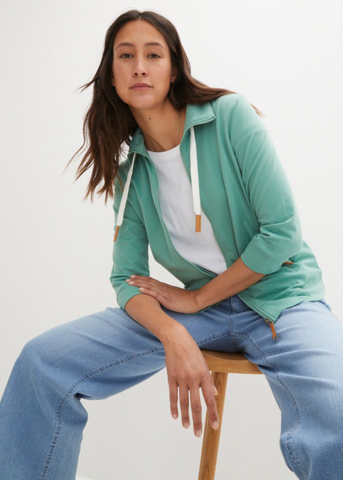 Lockere Sweatjacke, 3/4-Arm