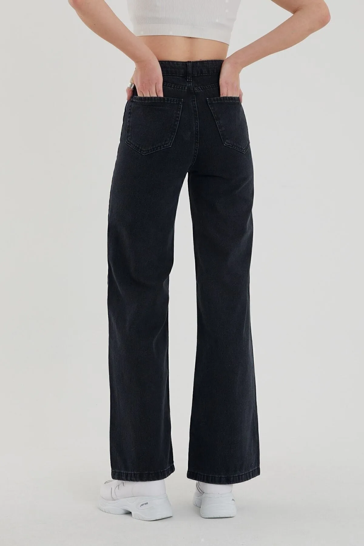 Livik  Schwarze Jeanshose für Damen mit hoher Taille und lockerem Bein, Denim, Lvk-001040a
