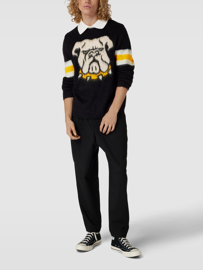 Strickpullover mit Woll-Anteil Modell 'VARSITY' in schwarz