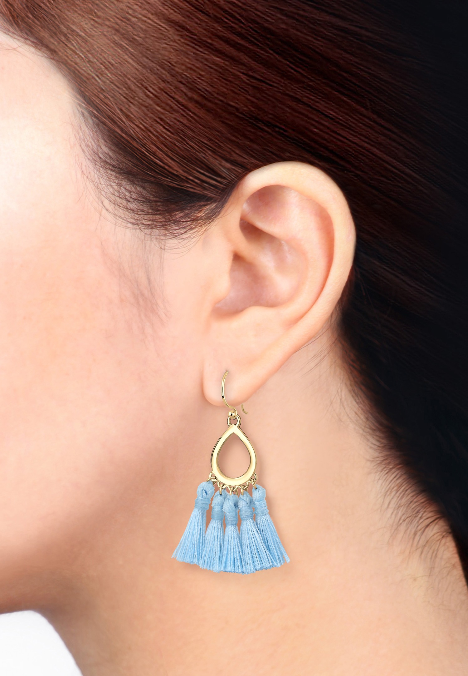 Orecchini pendenti Elli a forma di goccia, stile boho festival, con nappine blu, per donna (925/1000) Argento