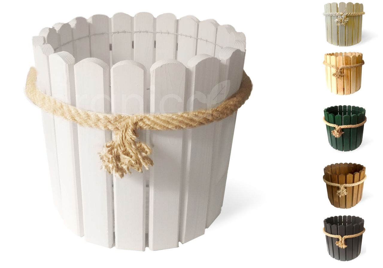 Pemicont Floranica Runder Blumentopf aus Holz 33x20cm Weiß Imprägniertes Kiefernholz Schutzhülle für Kräuter Blumen Haus- und Gartendekoration Truhe Für den Innen- und Außenbereich EU-Produkt