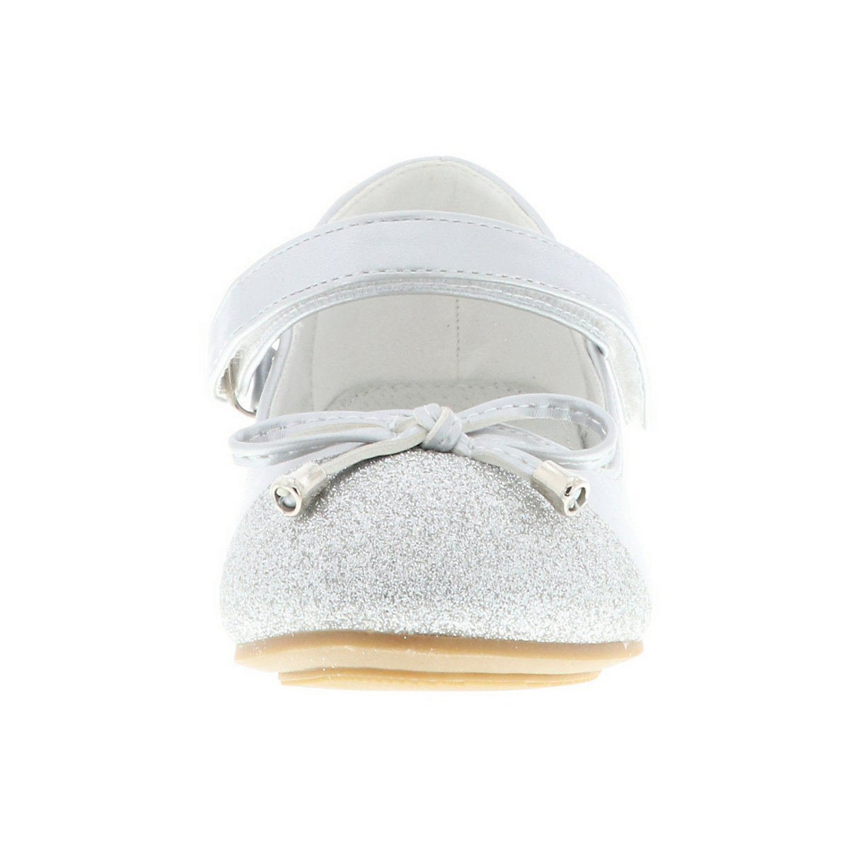 Kinder Mädchen Ballerinas Glitzer Schleife Blockabsatz silber