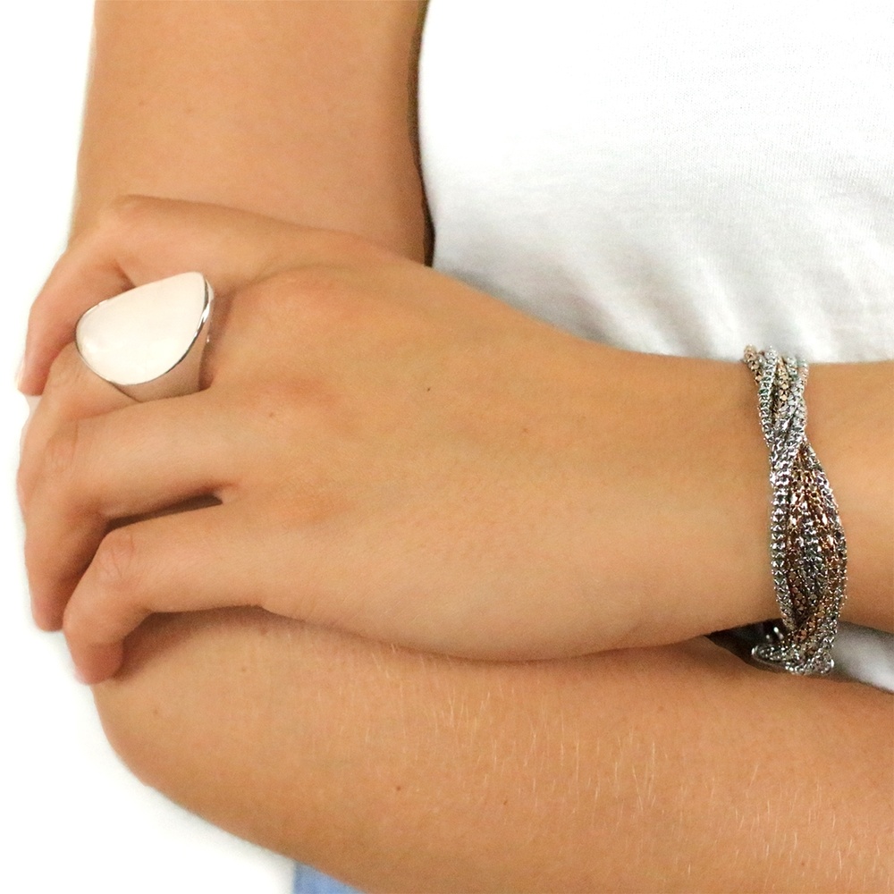 Pippa&Jean Bague tendance Laiton Verre Nacre en Argent Bague