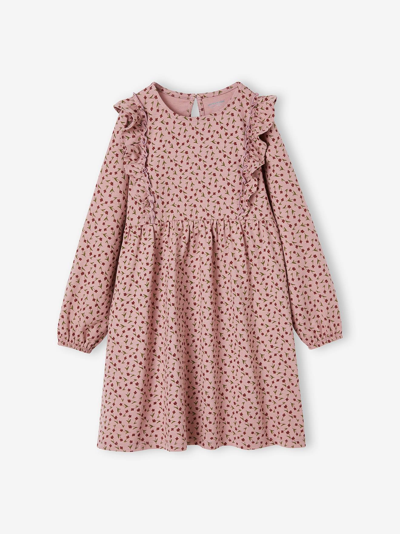 Robe imprimée fleurs fille manches volantées bleu grisé