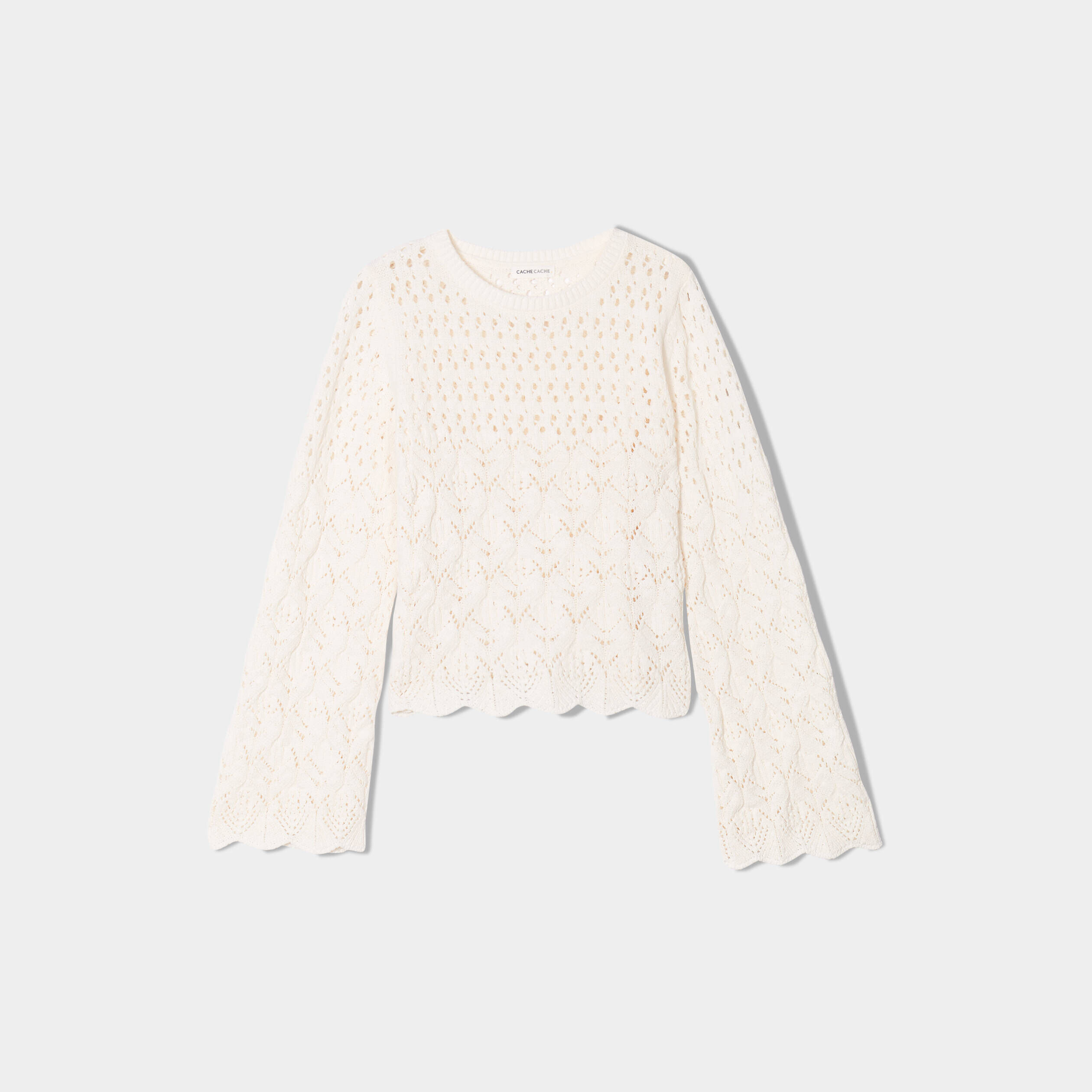 Pull ajouré avec bord festonné ivoire femme | Cache Cache