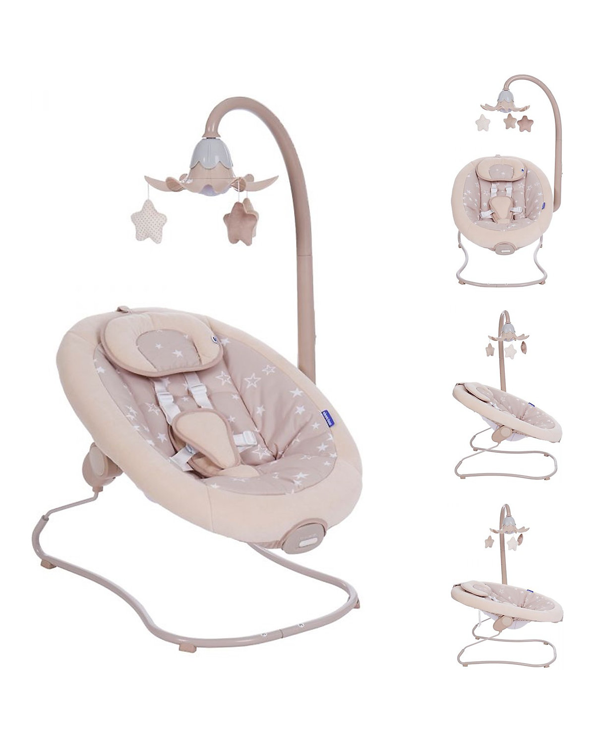 Babywippe Stars 12 Melodien Mobile Vibration 5-Punkt-Gurt verstellbar Babywippen