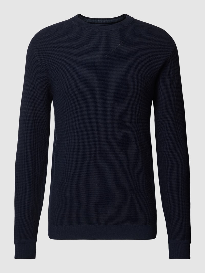 Strickpullover mit Strukturmuster in marineblau meliert