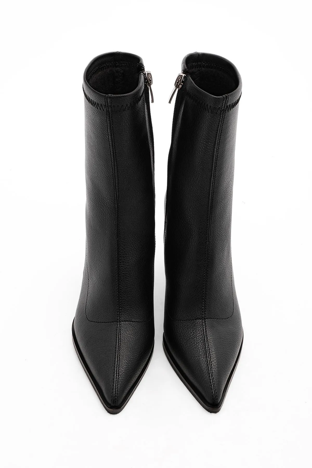Marjin  Damenstiefel mit Absatz, spitze Zehenpartie, Kelchabsatz, tägliche klassische Stiefel, Löcher, Schwarz
