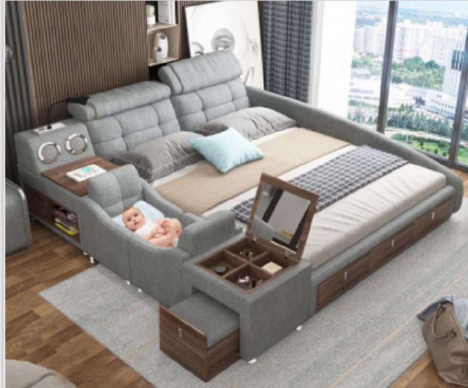 JVmoebel Bett Leder Betten Polster Doppel Multifunktion Leder Bett Design Sofort