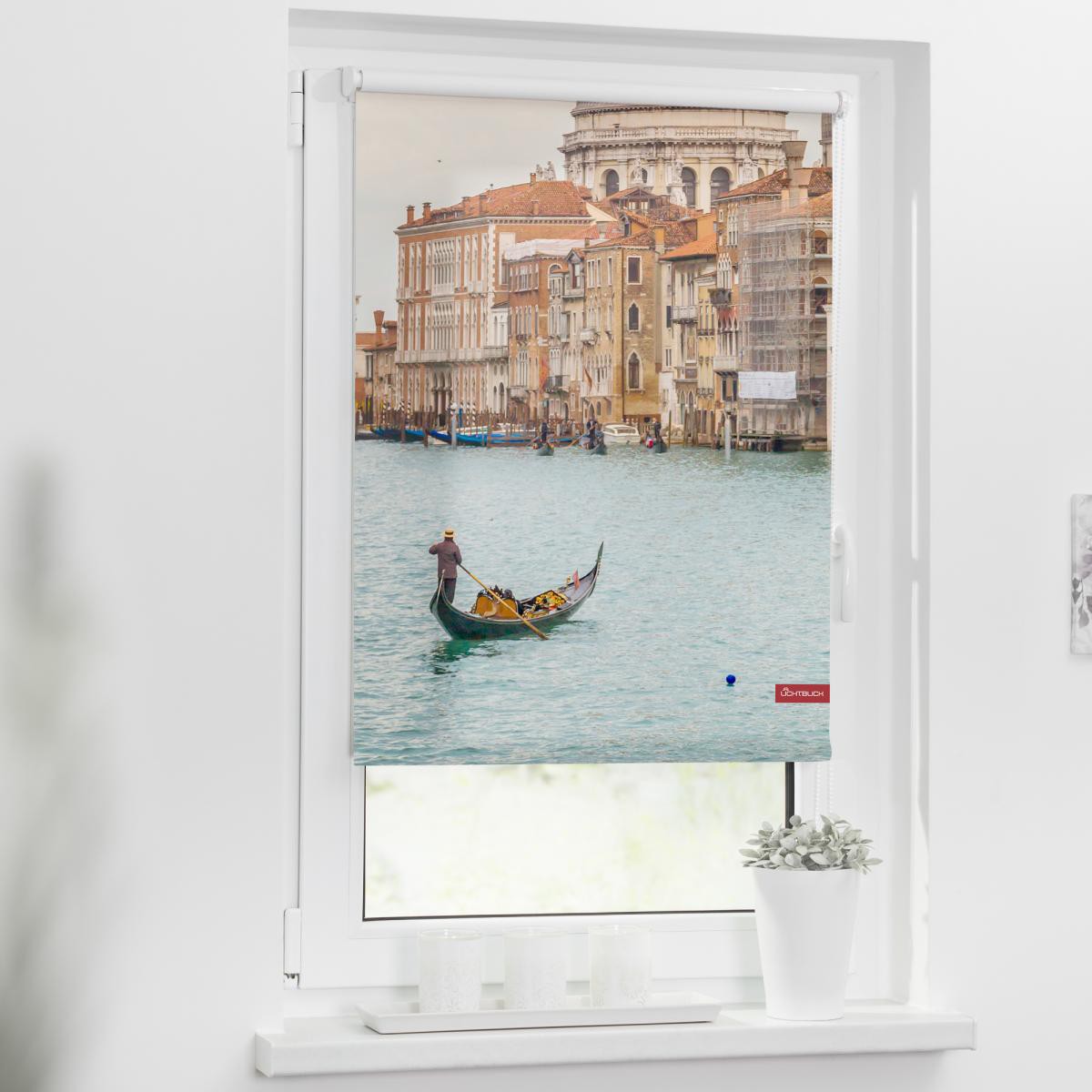 Lichtblick Rollo Klemmfix, ohne Bohren, blickdicht, Venedig Canal Grande - Blau, 90 x 150 cm (B x L)