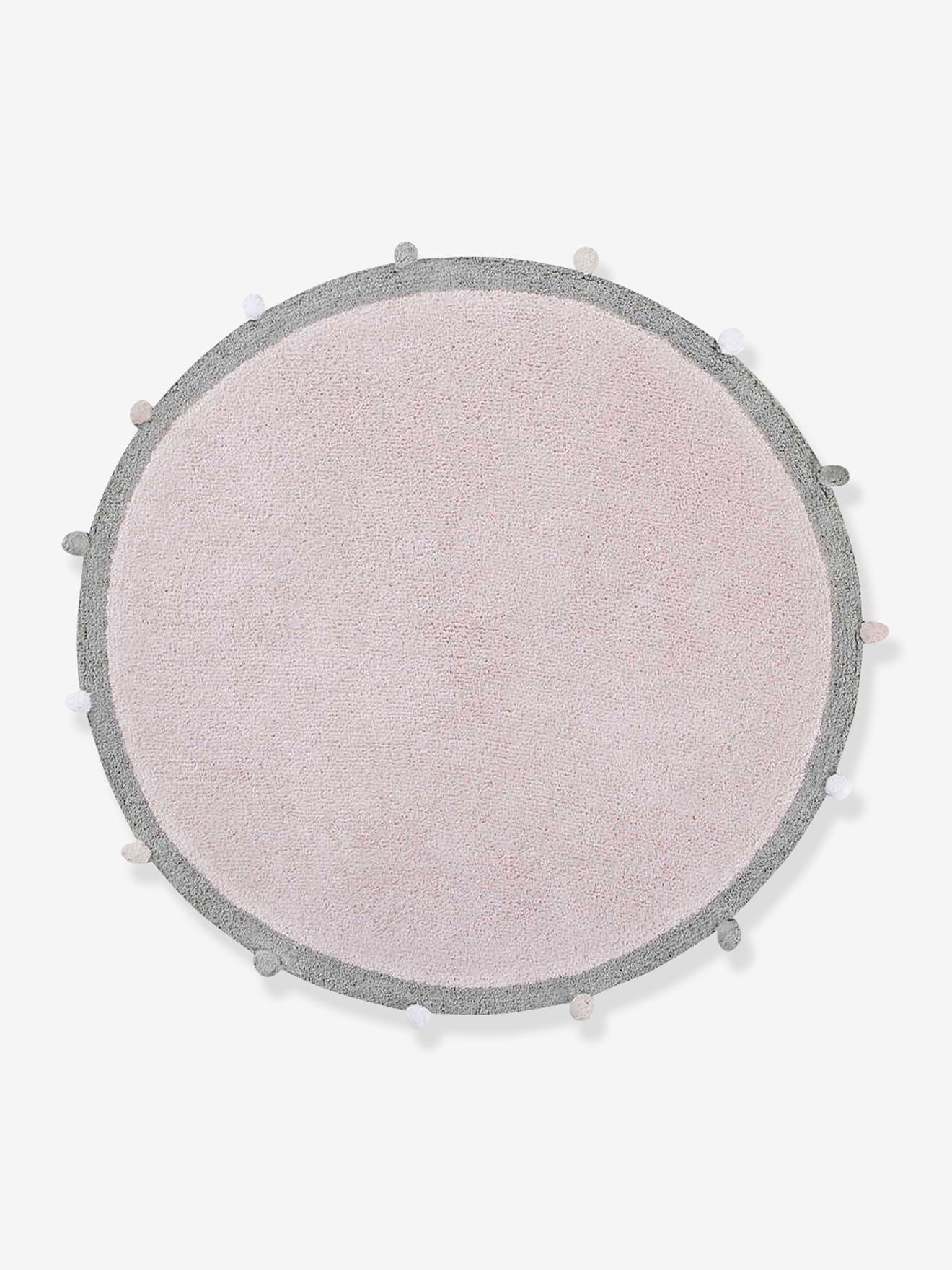 Tapis coton lavable rond avec pompons LORENA CANALS rose