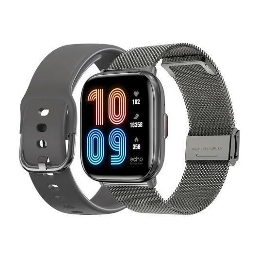 ECHO Rainbow Nano Smartwatch - Pack met 2 Bandjes (Grijs & Metaal)