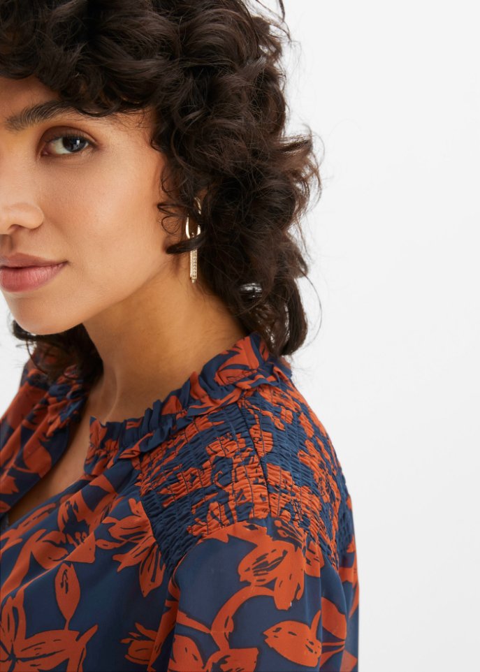 Chiffon Bluse mit Smok-Details