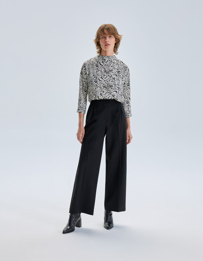 Pantalon large noir taille haute Femme