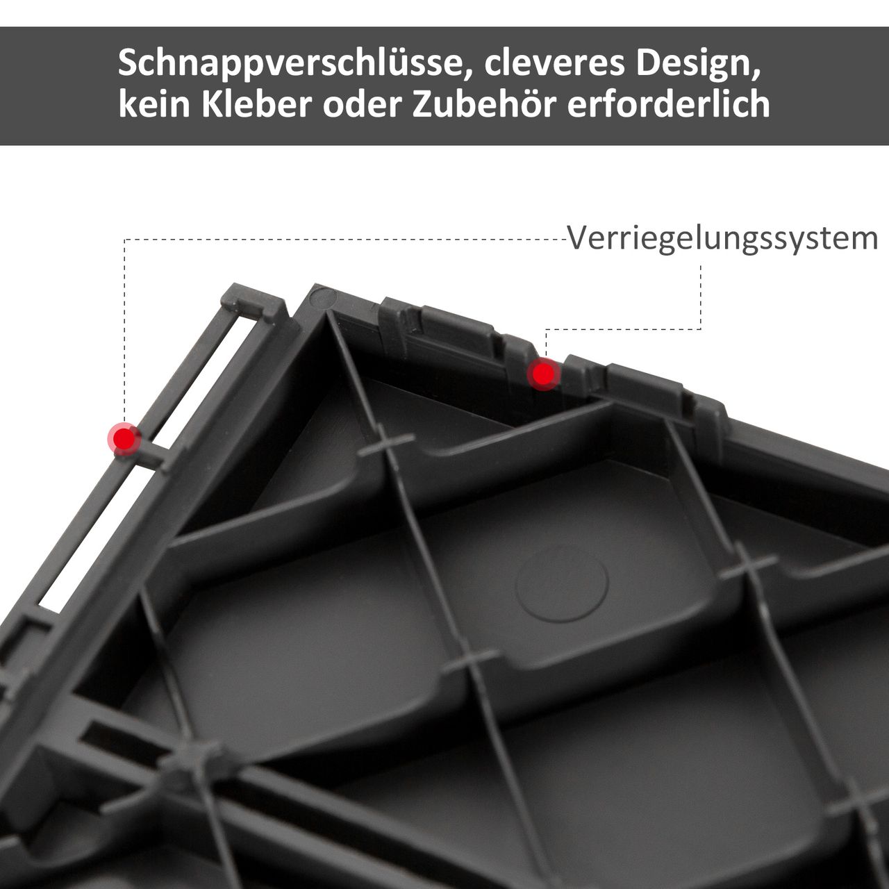 Outsunny 9 er Set Terassenfliesen Balkon Patio 30 x 30 cm Garten-Klickfliese Bodenbelag Bodenfliese Innen Außen Kunststoff Schwarz