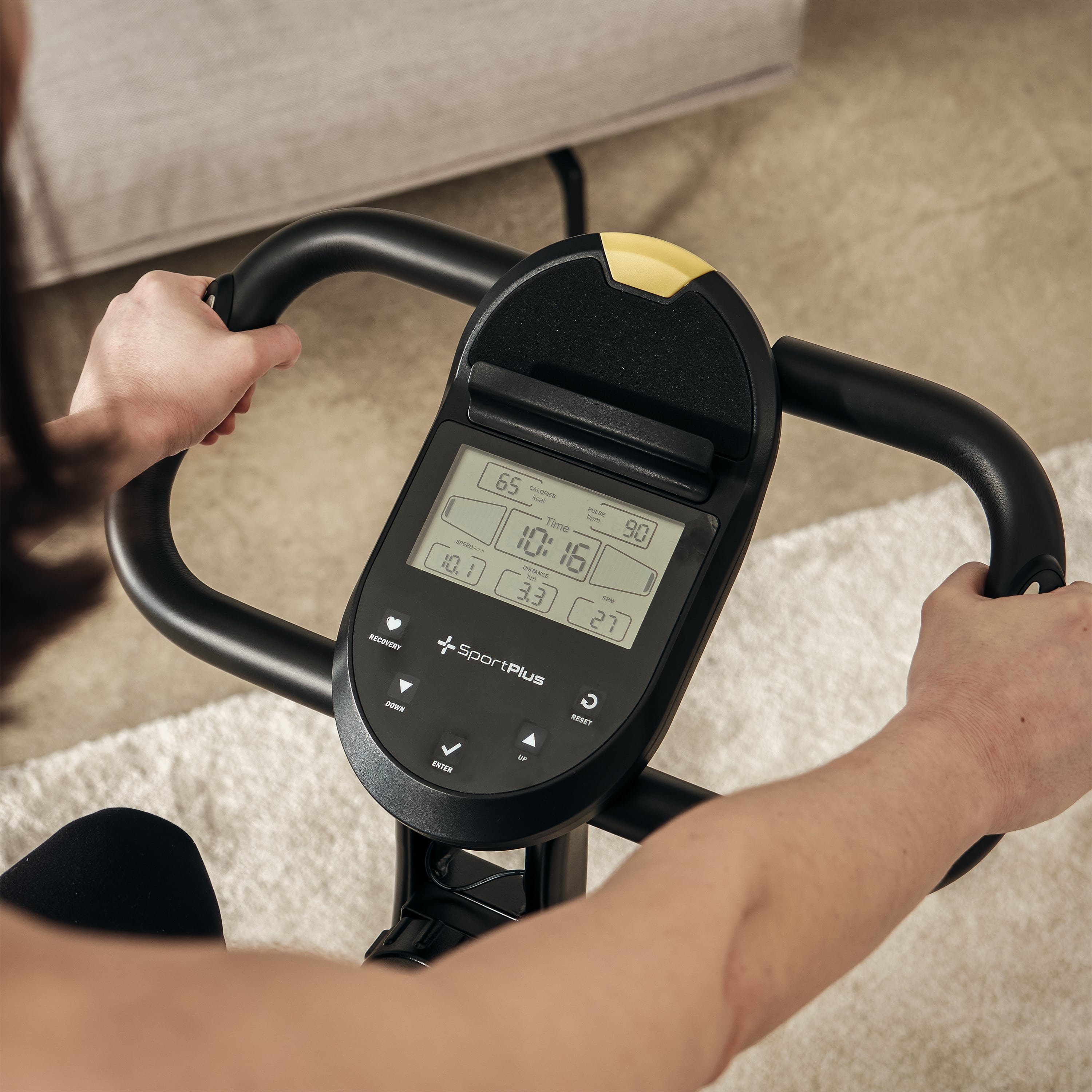 SportPlus Heimtrainer SP-HT-1200-B-iE, Heimtrainer, klappbar für zuhause, X-Bike mit 8 Stufen