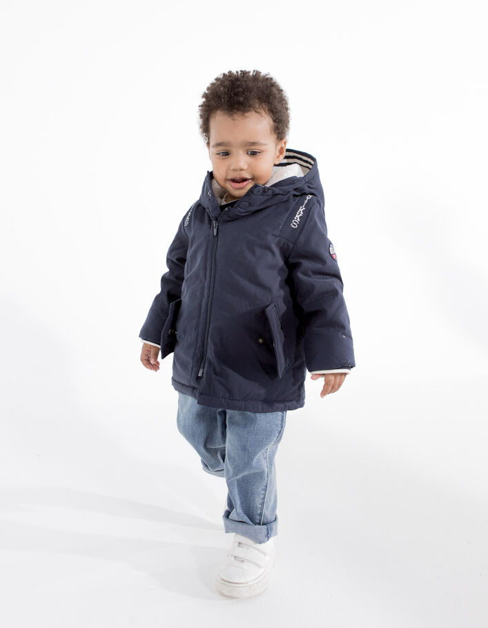 Parka marine fourrée à capuche bébé garçon