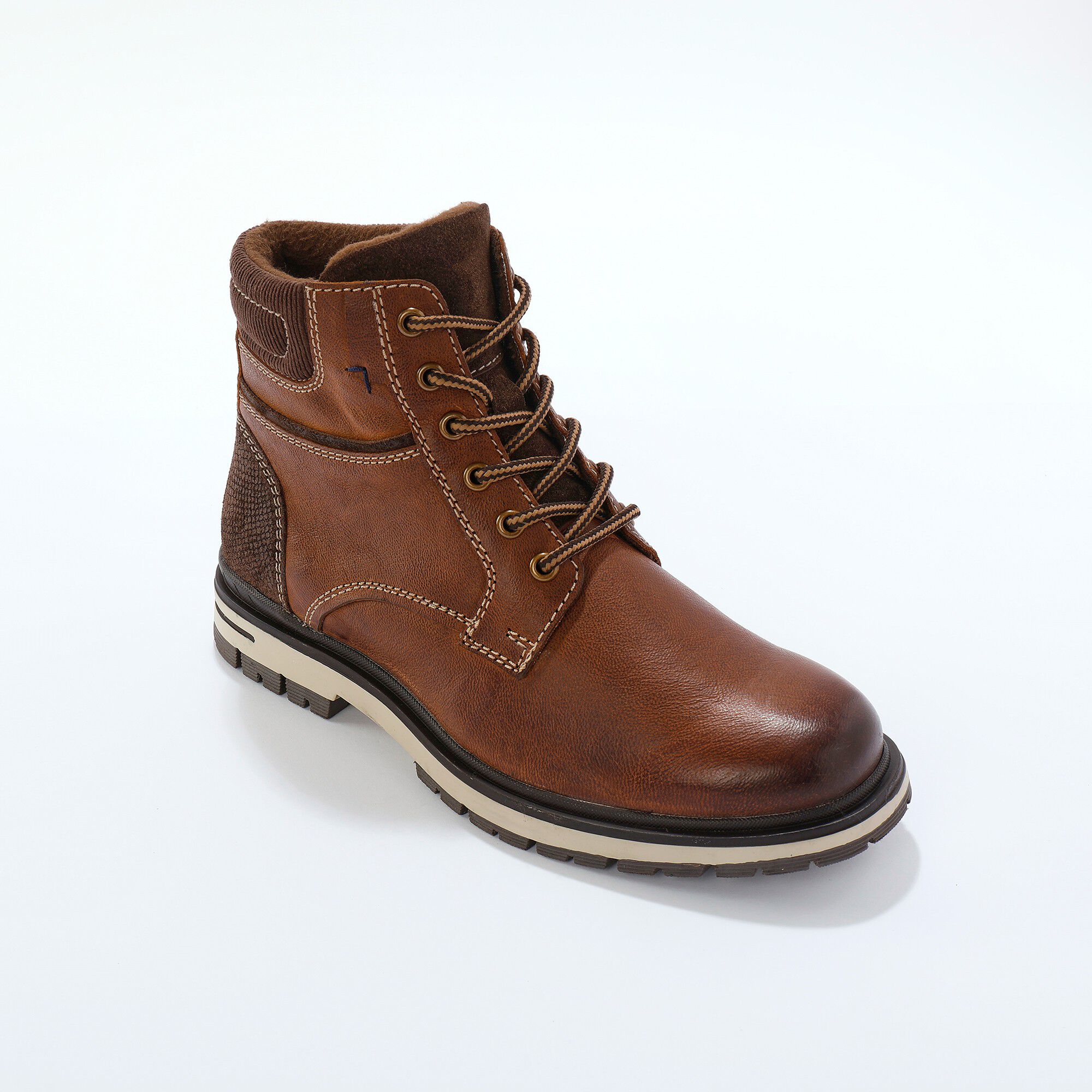 Bottines montantes à lacets cuir et velours