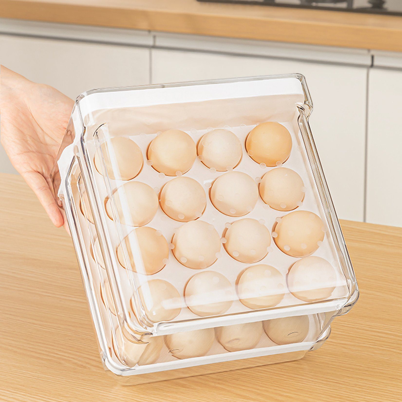 Zedelmaier Eierkorb Eierbox 32 eier, Doppelter Eierbehälter für Kühlschrank große Weiß, (STEG-232), Eierkarton mit Zeitschaltuhr, Eier Aufbewahrung