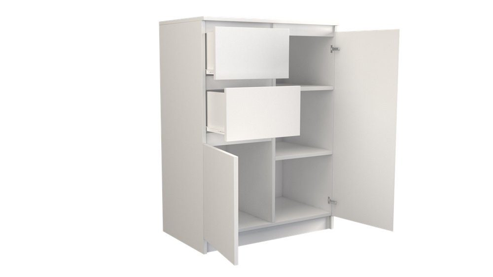 Home Collective Kommode schmal in weiß, Highboard Sideboard Mehrzweckschrank Schrank, mit 2 Schubladen und 2 Türen 70x97x40 cm (B/H/T)